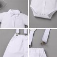 thumbnail image 6 of IBTOM CASTLE Baptism Outfits for Boys Infant Baby Gentleman Formal Suit Bowtie + Romper + Suspender + Pants 4PCS Birthday Wedding Tuxedo Outfit Cake Smash Christening Clothes, 6 of 7