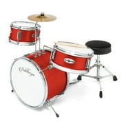 Ashthorpe 3-Piece Complete Junior Drum Set - Beginner Kit with Drummer's Throne - Red