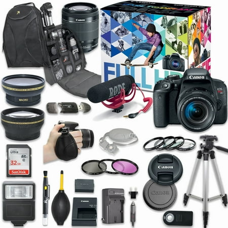 Canon EOS Rebel T7i DSLR Camera Deluxe Video Creator Kit with Canon EF-S 18-55mm f/3.5-5.6 IS STM Lens + Wide Angle Lens + 2x Telephoto Lens + Flash + SanDisk 32GB SD Memory Card + Accessory Bundle
