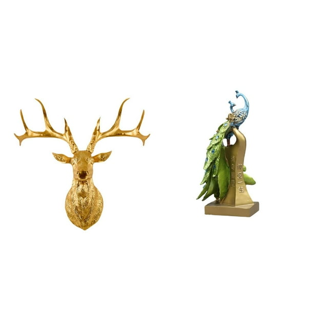 Escultura De Cabeza De Ciervo De Resina Bohemia Y Estatua De Pavo Real, Figura De Animal, Obra De Arte Coleccionable Para Oficina, Hogar, Escritorio, Entrada, Mesa, Centro De Mesa, Decoración,