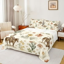 Homewish Western Cowboy Tribal Twin Sheet Sets,Desert Cactus Flower Twin Fitted Sheet,Country Farmhouse Lodge Flat Sheet For Boys Teens,Ultra Soft Home Decor,3pcs