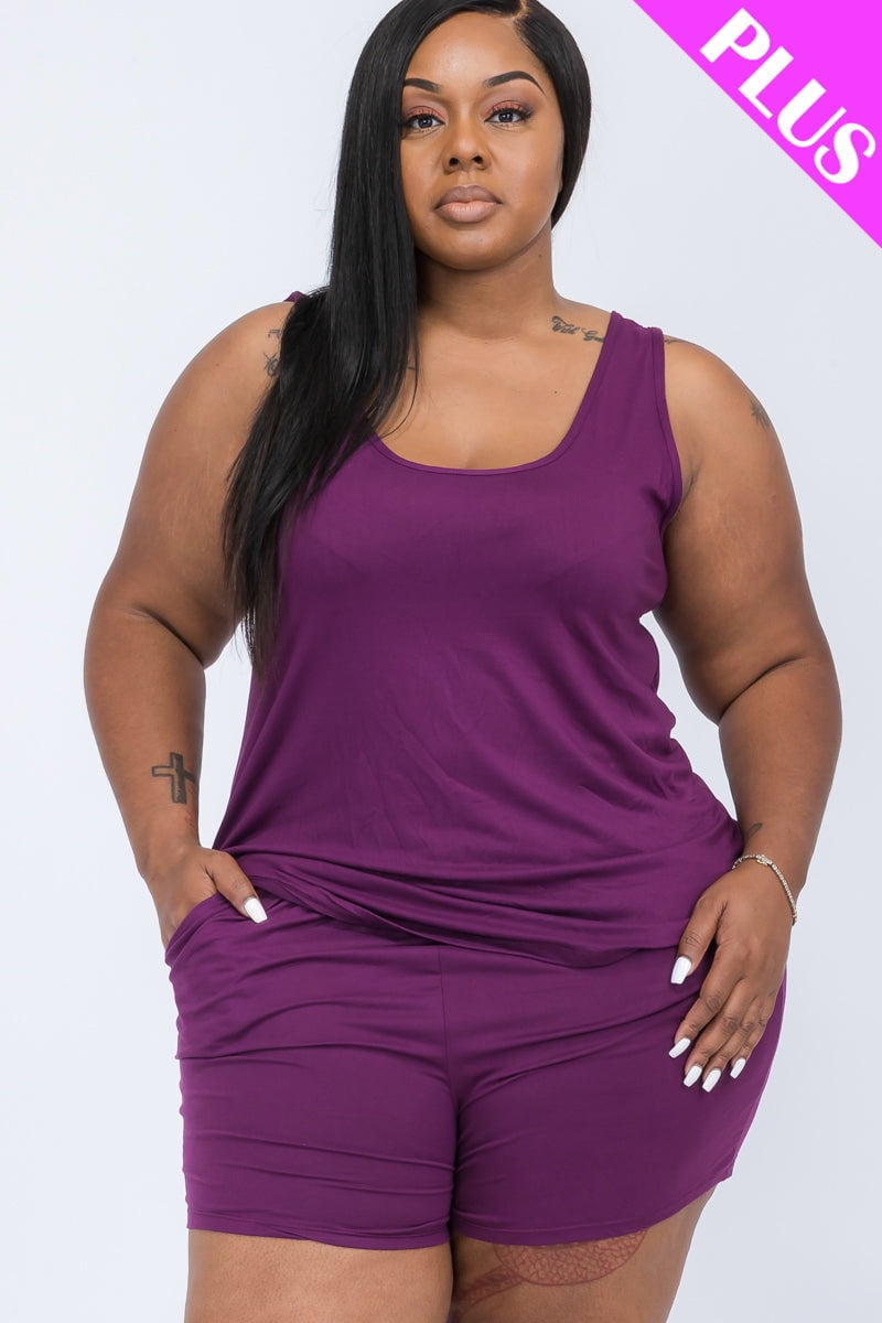 Comfortable Tank Top and Shorts Set in Plus Size