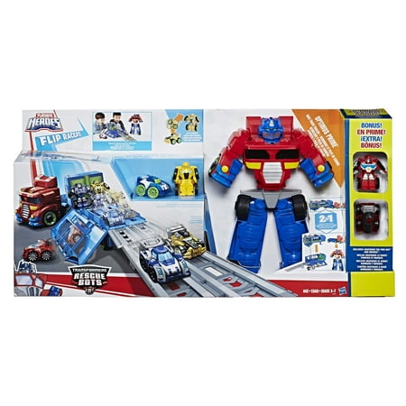 Playskool Heroes Transformers Rescue Bots Flip Races Optimus Prime Race Track Trailer