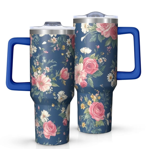 OBREWU Pioneer Flower Tumbler with Handle and Lid,Pioneer Flower 40oz Double Wall Vacuum Insulated Tumbler,Cups Gift for Women and Men