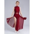 thumbnail image 3 of YiZYiF Girls Lyrical Dance Costume Keyhole Back Sleeveless Rhinestones Split Dress Dancewear Burgundy 10, 3 of 7