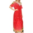 thumbnail image 4 of Sakkas Sabra Womens Long Casual Cover-up Tunic Kaftan V neck Dress - 1918-Red - XL, 4 of 5