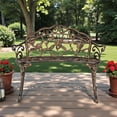 thumbnail image 2 of Tcbosik 38.5" Vintage Garden Bench, Decorative Rose Pattern Cast Aluminum Seat, Weather-Resistant Outdoor Bench for Patio/Lawn/Balcony/Porch, Bronze, 2 of 9