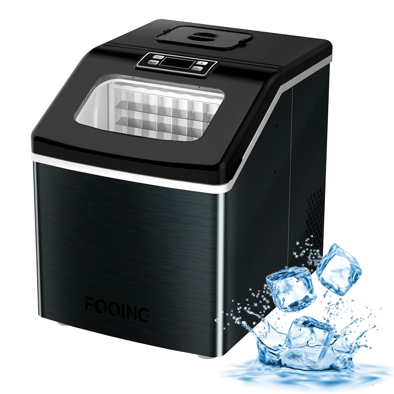 FOOING Countertop Ice Maker Black Clear Square Ice Cube 40 lbs Large