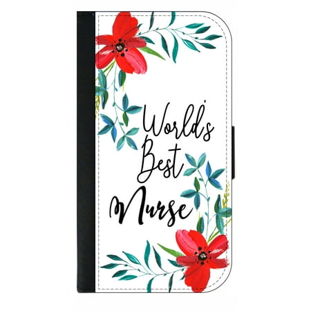 World's Best Nurse Appreciation Gift Floral Case Wallet Phone Case for The iPhone 10 XR - iPhone 10 XR Wallet Case - iPhone XR Wallet (Best Iphone 5 Wallet Case 2019)