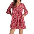 thumbnail image 2 of Women Summer Boho Dress 2025 Casual V Neck Babydoll Ruffle Sleeve Floral Mini Tunic Petite Sundress Red M, 2 of 8