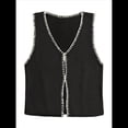thumbnail image 3 of Chaleco de Punto de Crochet con Botones Y2K para Mujer, Sin Mangas, con Aberturas, Estilo Vintage, Informal, con Cuello en V. Negro XL, 3 of 6