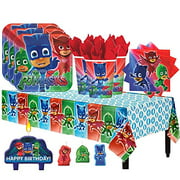 Another Dream PJ Masks Birthday Party Pack for 16 with Plates, Napkins, Cups, Tablecover, and Candles