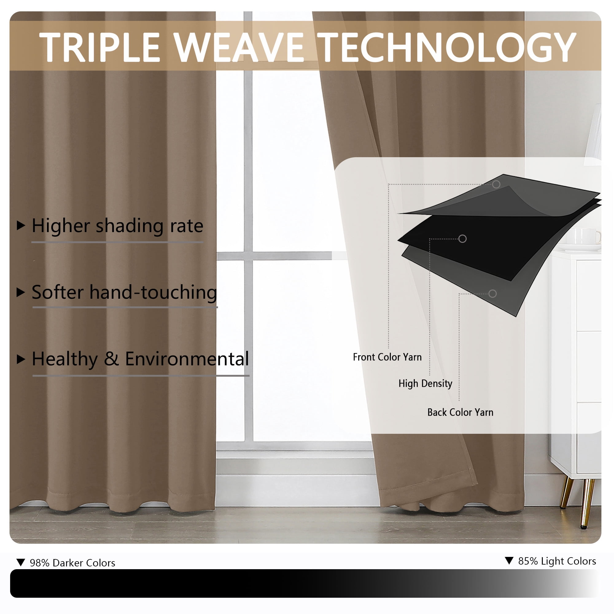 OVZME Kalme Barley Grommet Blackout Curtains 84 Inch Length 2 Panels, Farmhouse Style Thermal Insulated Drapes for Bedroom Living Room Windows, Each W50xL84 Inches