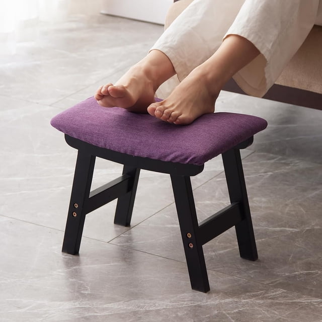 Foot Stool Ottoman and Footstool Small Sofa Foot Rest Bamboo Foot Stool Under Desk Extra Seating for Living Room Bedroom and Kitchen (Natural Stool Legs - Surface)
