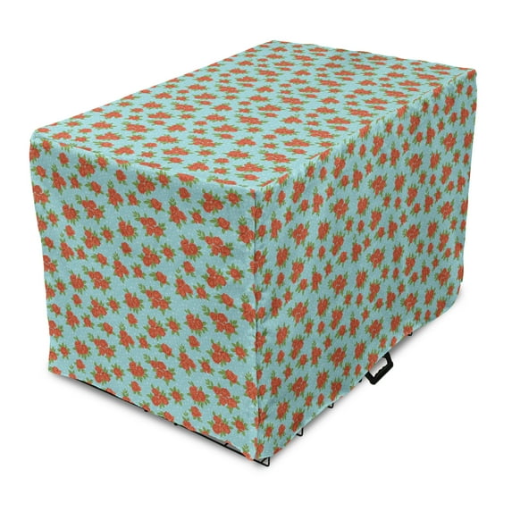 Floral Dog Crate Cover, Romantic Roses and Leaves on a Background of Bubbles, Easy to Use Pet Kennel Cover Small Dogs Puppies Kittens, 7 Sizes, Blue Burnt Orange, by Ambesonne