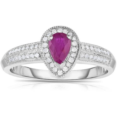 Genuine Ruby and Diamond 10kt White Gold Ring