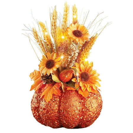 Glittered Light Up Pumpkin Harvest Centerpiece For Thanksgiving