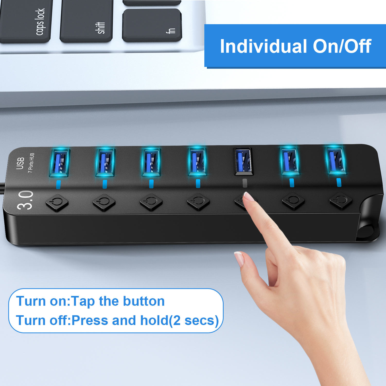OWNTECH 7-Port USB 3.0 Hub with Power Adapter, Black photo 7