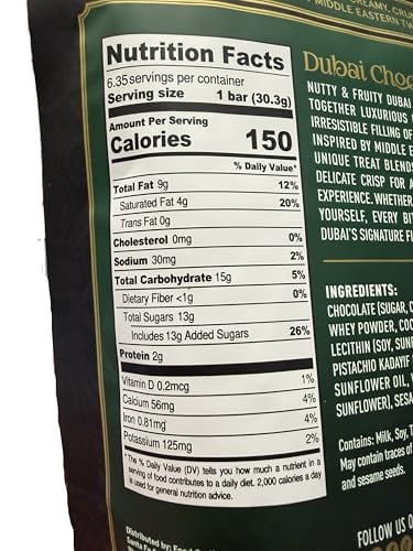 Nutty Fruity Dubai Chocolate Bars - Milk Chocolate Filled with Pistachios and Crunchy Kadayif - 6.35 Oz/180g