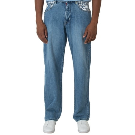 Blanco Label Men's Loose Fit Denim Jeans Light Blue Washed Embroidery