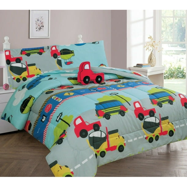 6PC BED IN BAG COMFORTER KIDS BOY, TODDLER CITY TRUCK CONSTRUCTION CAR