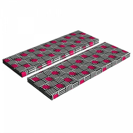 

Teen Room Bench Cushion Set of 2 Abstract Geometric Minimalist Lines and Square Cubes Print Standard Size Foam Pad and Decorative Cover Magenta Black and White by Ambesonne