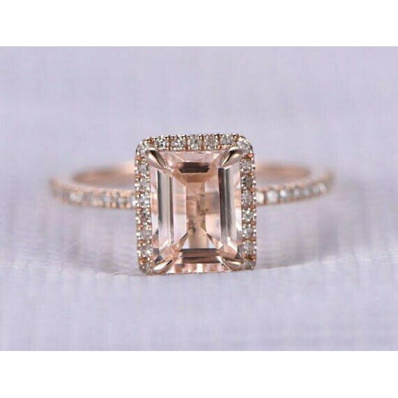 HeartsAndYou 2ct Natural Morganite & Diamond Ring Halo Accent 100% REAL 14k SOLID Rose Gold