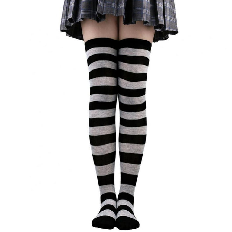 Long Socks Striped Thigh High Socks Cotton Over the Knee Socks Black and  White for Women. 