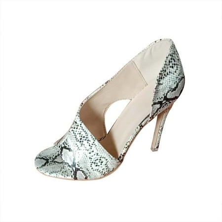 

Cglfd Open-Toed Snake Print Roman Shoes Fish Mouth Side Hollow High Heels
