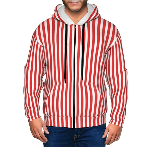 Zip Up Hoodies for Men - Red And White Stripes Long Sleeve Comfrt Men'S Fashion Hoodies & Sweatshirts, Jackets for Men Hoodies Pullover Clothing Clothes with Pouch