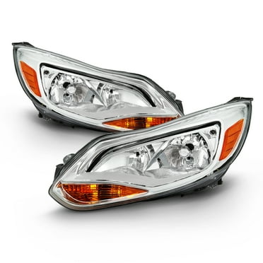 AKKON - Fits 2012-2014 Ford Focus 4Door Sedan Hatchback [Halogen Type] Chrome Trim Headlights Pair Driver Left Passenger Right
