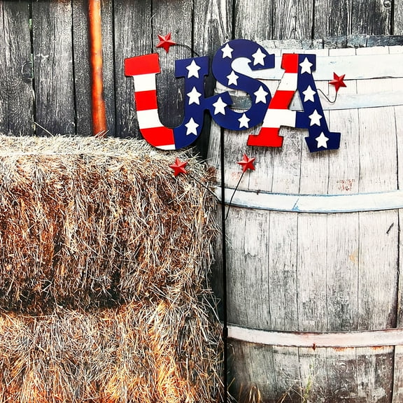 4th of July Rustic Metal USA Yard Signs with Stakes,Patriotic American Flags Garden Lawn Stake