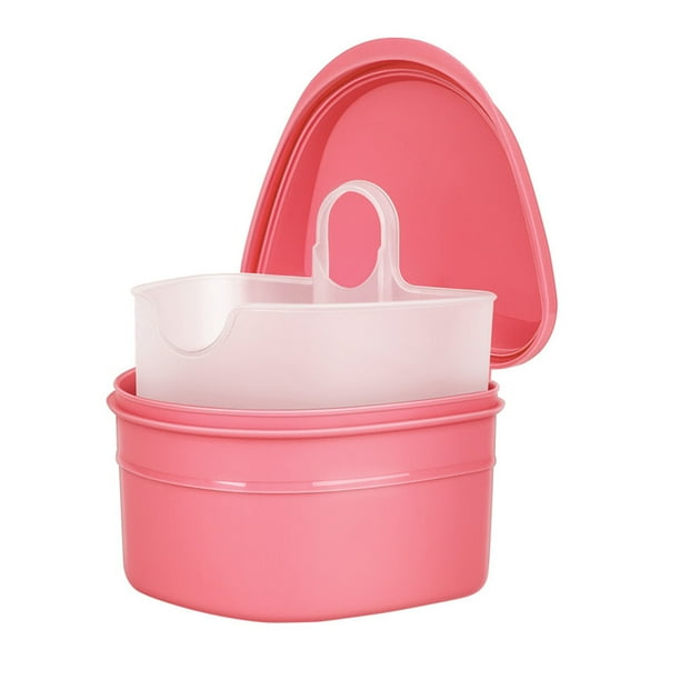 EeaseMX Caja para el cuidado de dentaduras postizas, estuche para guardar dentaduras postizas, filtro dental con orificio para usar dentaduras postizas (rosa)
