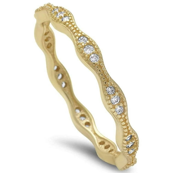 All In Stock Clear CZ Wavy Design Eternity Ring Sterling Silver Size 9