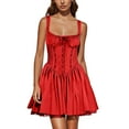 thumbnail image 2 of Fewfanhot Fall Dresses for Women Corset Mini Dress Spaghetti Straps Lace up Ruffle Short Dress Sundress, 2 of 6