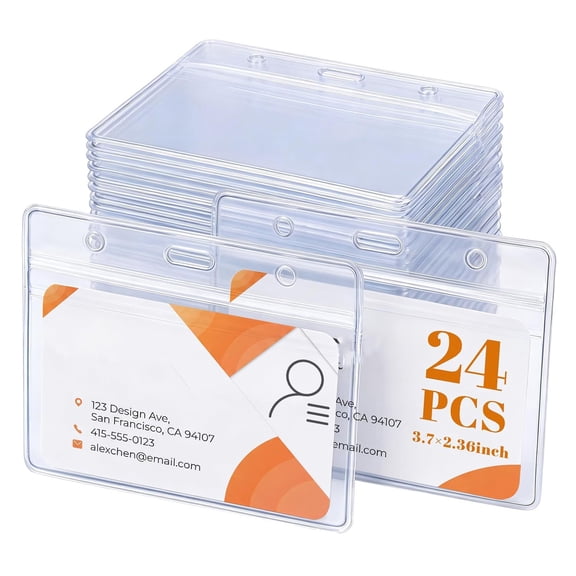 CCOCC 24 Pack Horizontal Badge Holder Plastic Clear Id Card Holder with Resealable Zip Waterproof Thick Name Tag Holders,Resealable Zip Waterproof Thick Id Badge Holder
