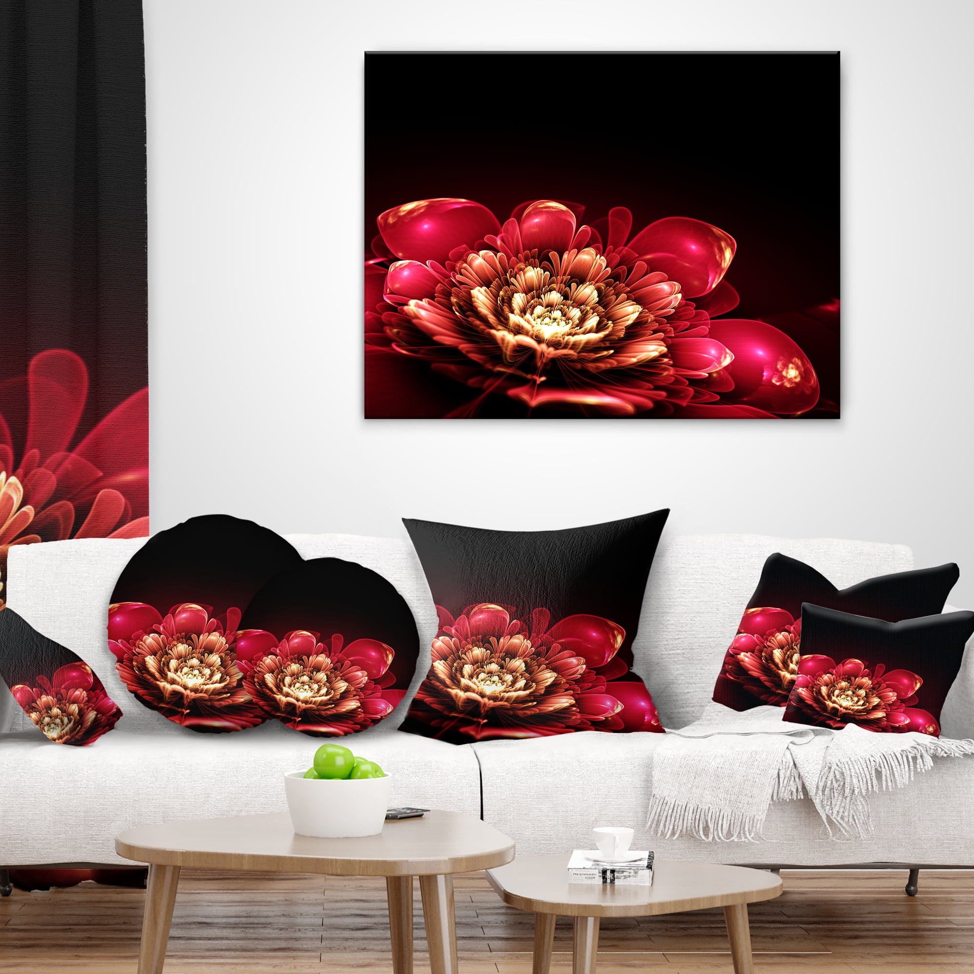Designart Fractal Pink Flower - Floral Throw Pillow - 16x16