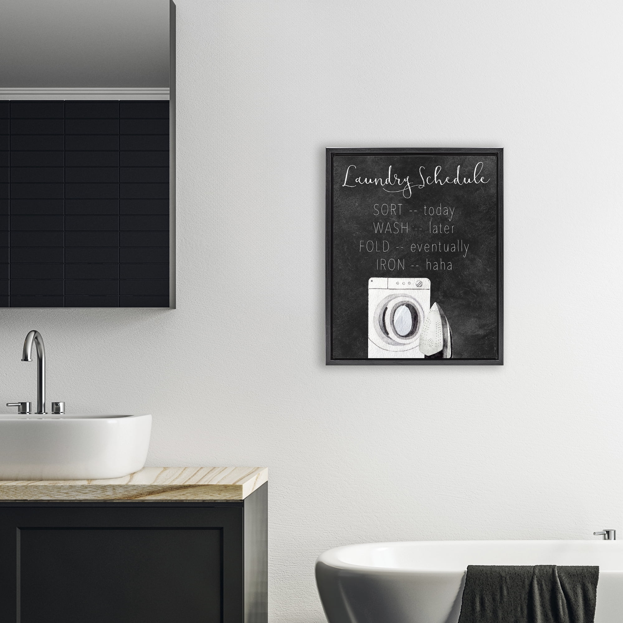 Lazy Laundry Schedule Humor Black Framed Floater Canvas Wall Art, design by Kim Allen