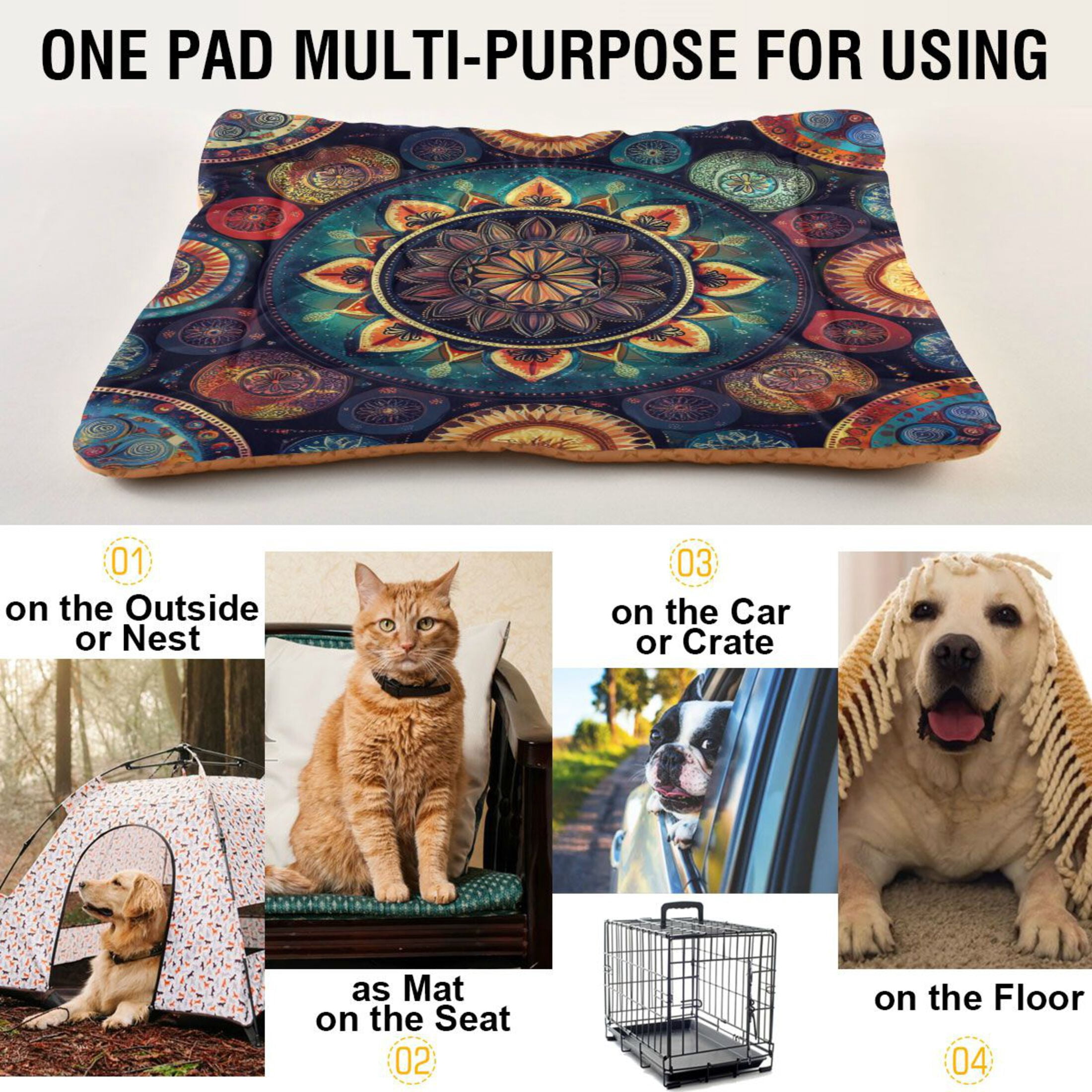 Qxltty Colorful Boho Patterns Ped Pad Wear-resistant and Hard to Bite Through Sleeping Pad for Small Medium Large Dogs Winter Pet Bed 36×24in