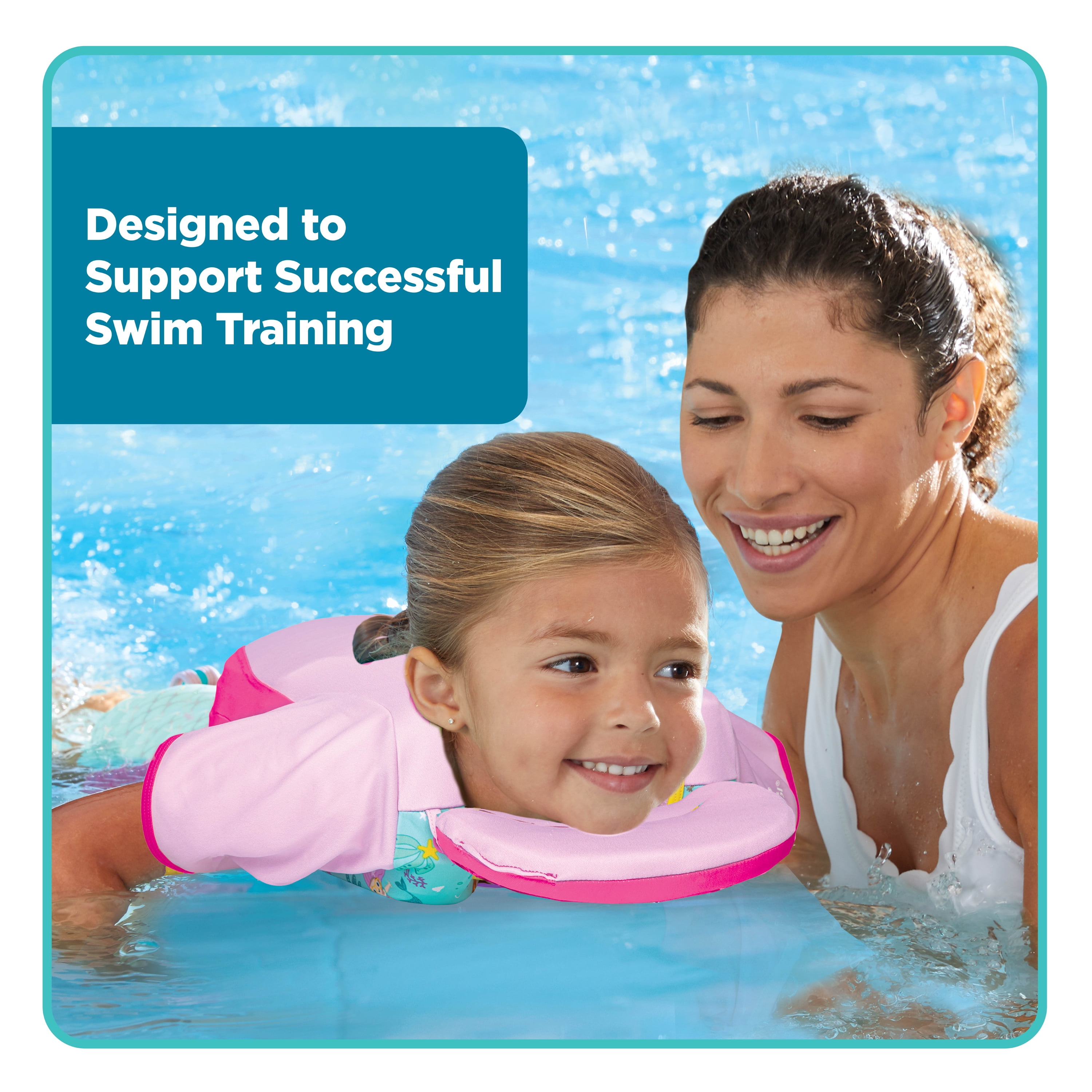 SwimSchool Pink Mermaid Swim Trainer Vest for Kids with Collar, Medium-Large, Ages 4-6 Years, Unisex