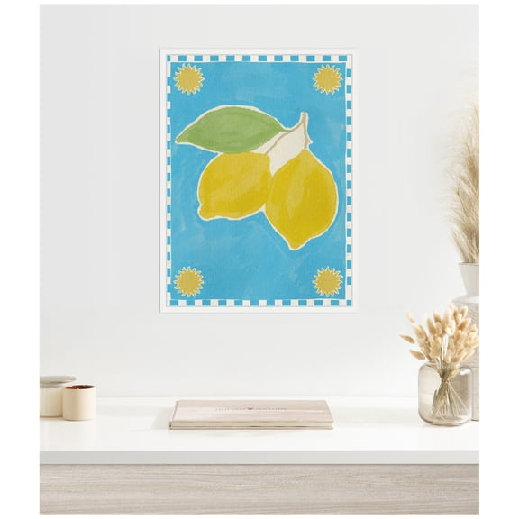 Kate and Laurel Lush Duo 2 Lemon Framed Canvas Wall Art by Shatha Al Dafai 18 x 24 Sylvie White, Whimsical, Cuisine, Still Life Art for Wall Decor, Living Room, Bedroom