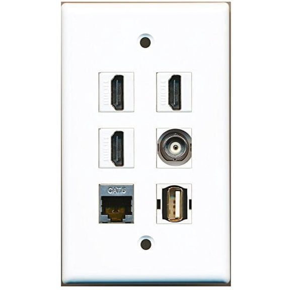 RiteAV - 3 HDMI 1 Port USB A-A 1 Port Shielded Cat6 Ethernet 1 Port BNC Wall Plate