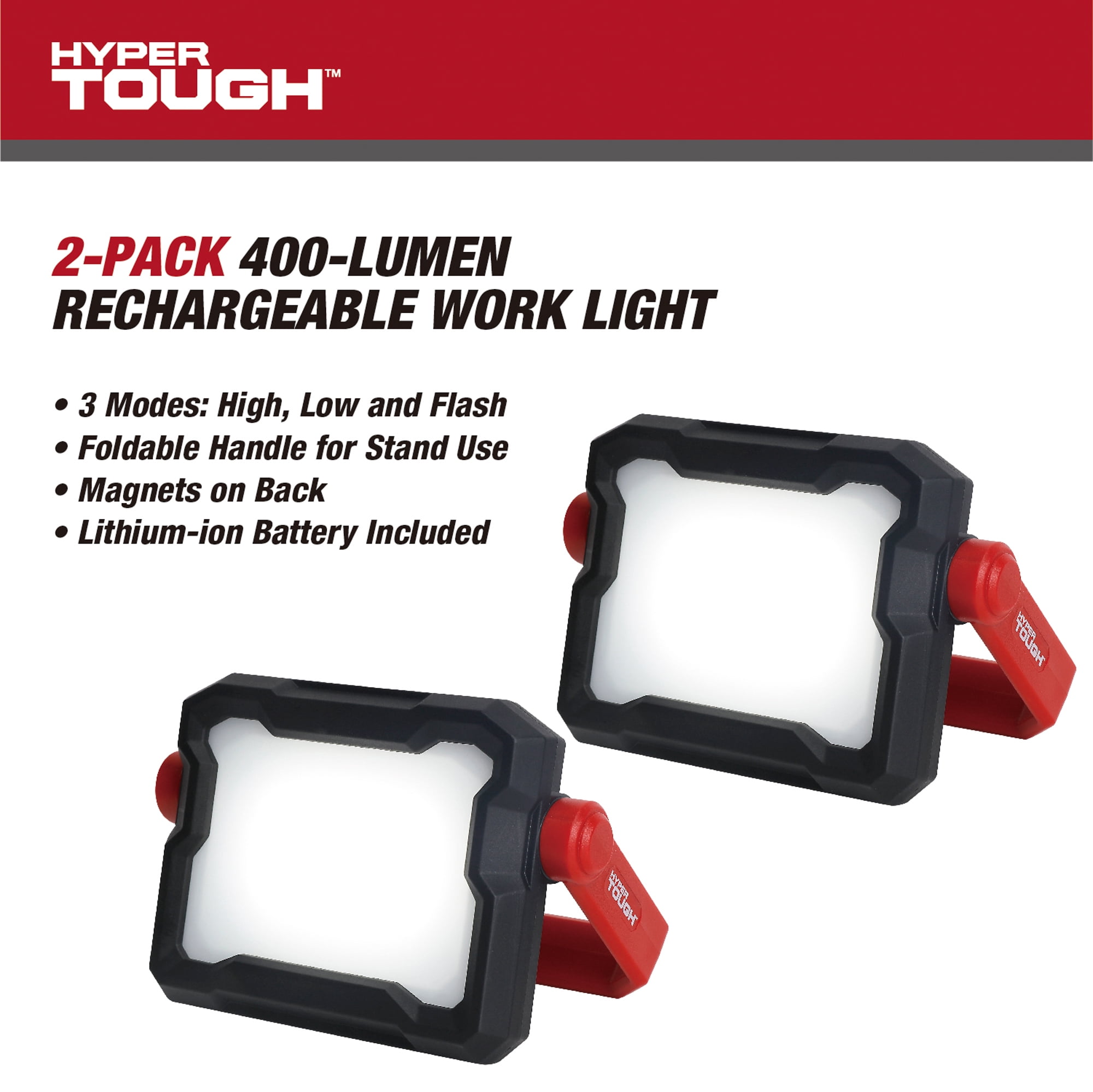 Hyper Tough 400 Lumens LED Rechargeable Work Light, 2-Pack