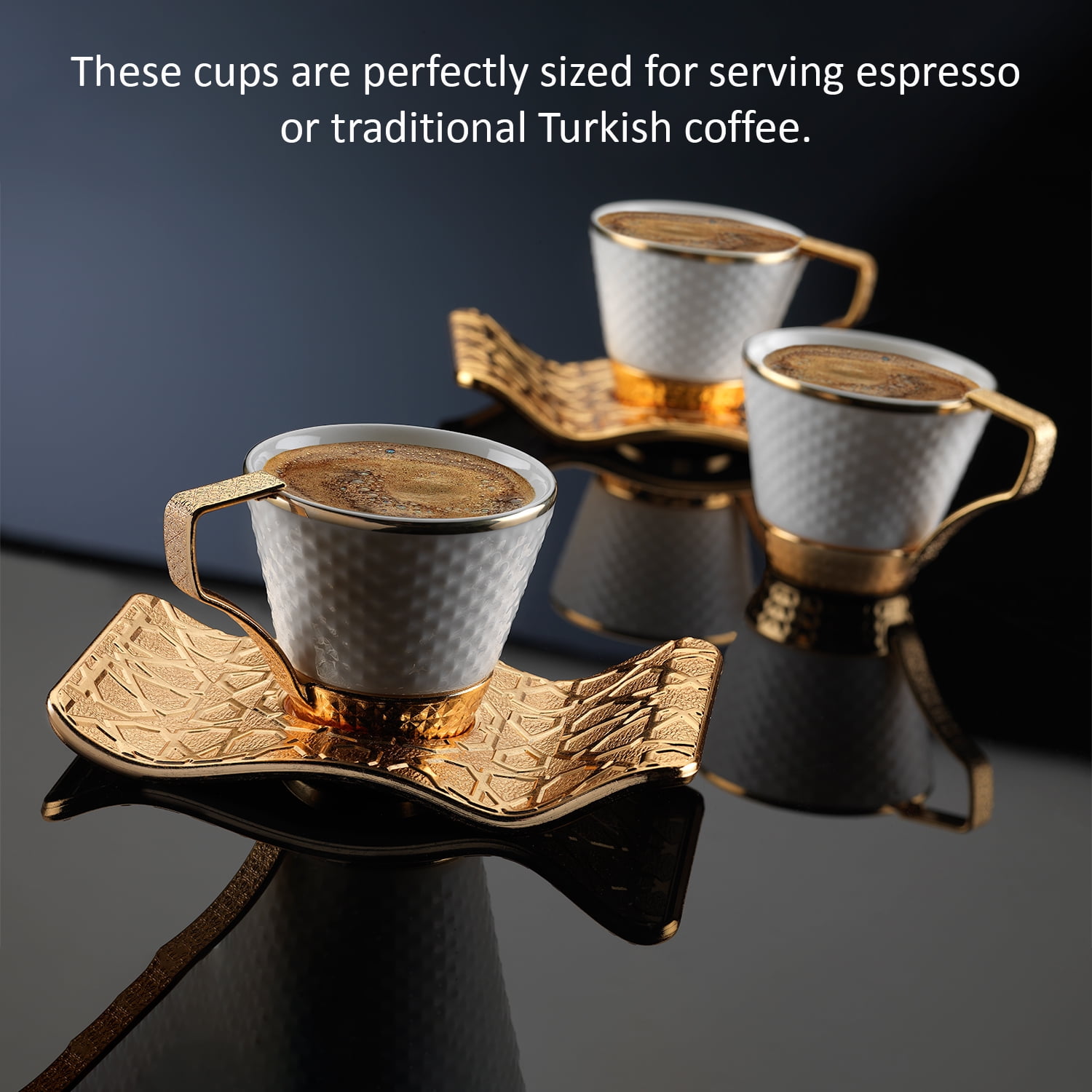 4oz. Espresso Cups Set of 4 with Matching Saucers - Premium White Porcelain, 8 Piece Gift Box Demitasse Set – Italian Caffè Mugs, Turkish Coffee Cup