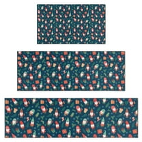 Dark Blue Christmas Gnome and Gift Pattern Kitchen Rugs Sets Of 3,Kitchen Runner Rugs Non Skid Washable,Decorative Kitchen Floor Mats for Kitchen,Sink,Laundry,17"x30"  17"x47"   17"x59"
