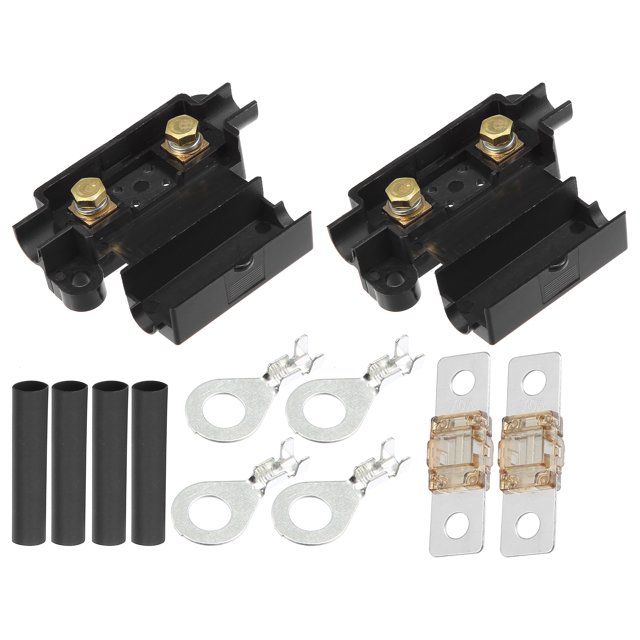 Kit de portafusibles ANS para sistema de batería dual, portafusibles ANS, fusible de 70 amperios, terminales de tubo, funda termorretráctil precortada, plástico, negro, 2 juegos