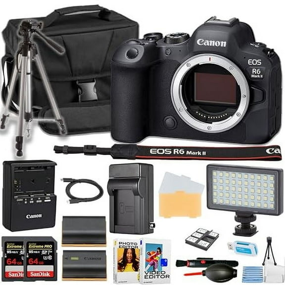 Canon EOS R6 Mark II Mirrorless Camera Body Only   64GB Memory Card   LED Light   50 Inch Tripod   More (18pc Bundle) (International Version)