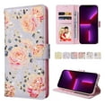 thumbnail image 2 of Wallet Case for iPhone 12 Pro Max with RFID Blocking Credit Card Slots Holder, Cute Patterned Gold Brushing Magnetic Flip Kickstand Wrist Strap Cover For iPhone 12 Pro Max, Rural Rose, 2 of 8