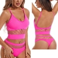 thumbnail image 3 of Gibobby Conjunto de lencería de encaje Ropa interior ahuecada, traje de mujer, pecho pequeño, , sin anillo de , sujetador, camisola deportiva de talla grande(Rosa caliente, XL), 3 of 5