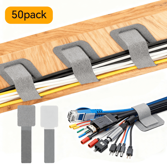 50-Pack Self-Adhesive Cable Ties, Reusable Fastening and Organizing Data Cables, Cable Management Ties, Suitable for Headphones, Mobile Phones, and Electronic Devices Under The Table(Gray)